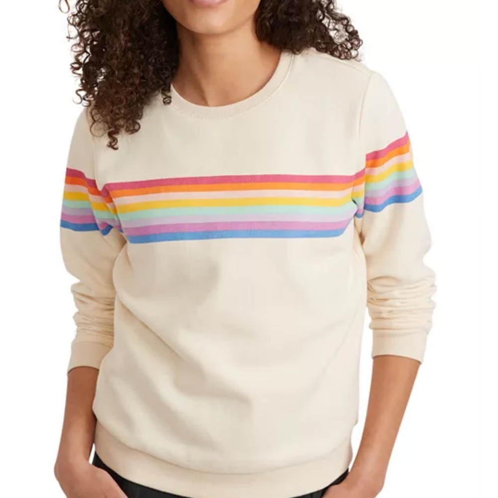 Marine Layer Cream Sweatshirt with Rainbow Stripes